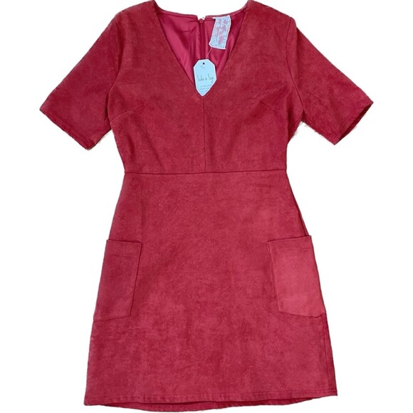 Sadie & Sage | NWT Red Vegan Suede Dress | Small - Picture 1 of 9